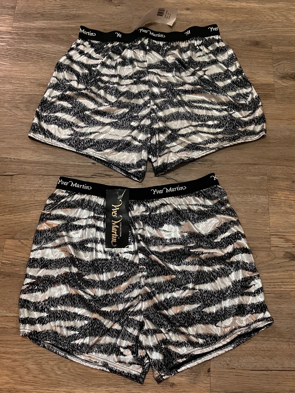 Vtg 90s Yves Martin Metallic Silver Tiger Stripe Boxers Lot NWT Deadstock | Lg